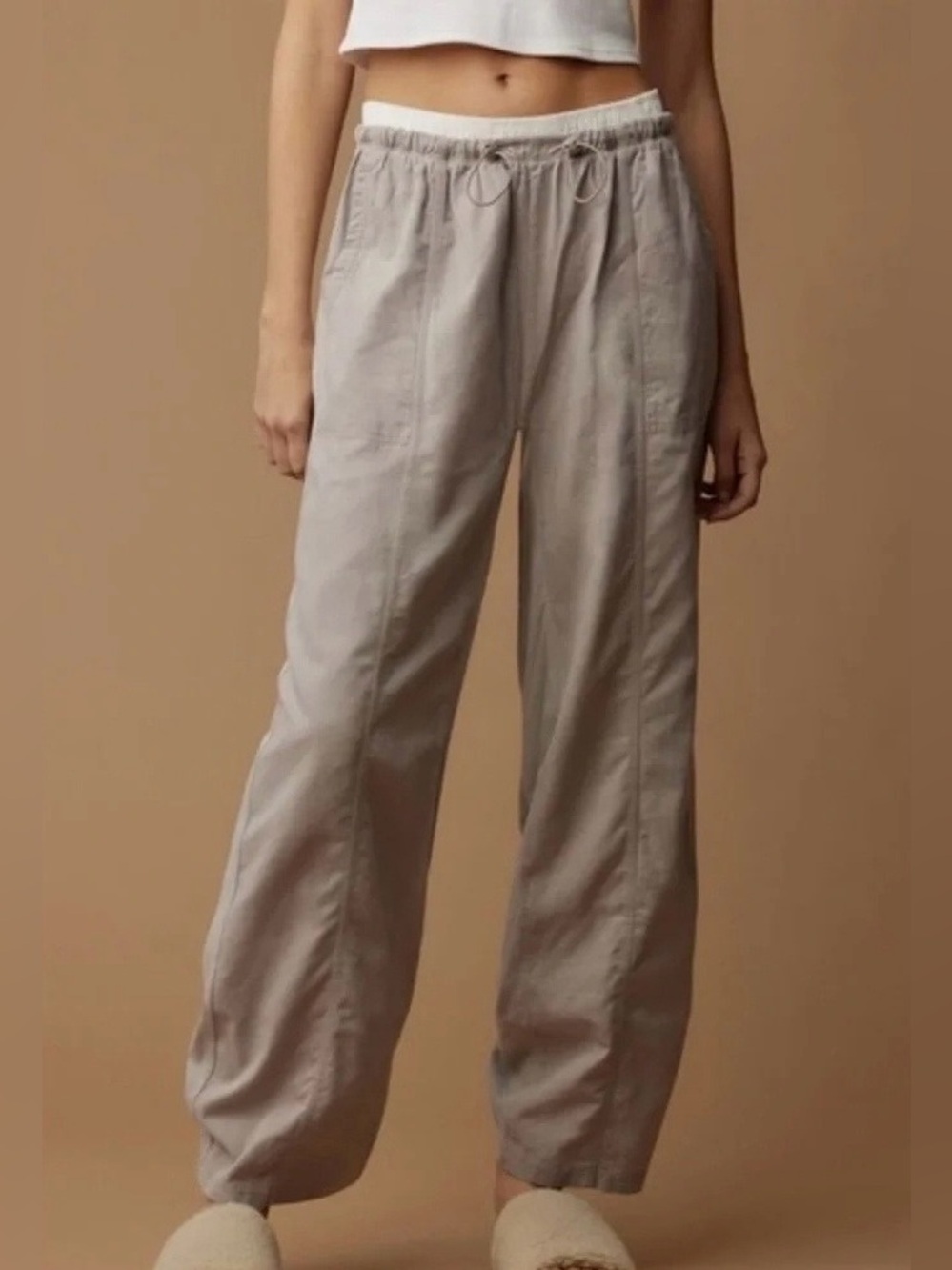 Daily Practice by Anthropologie Parachute Wide Leg Pants Taupe Small